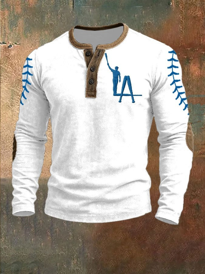 LA Dodgers Baseball Button Long Sleeve Henley Shirt Men's Dodgers Christmas Gifts For Fans-1