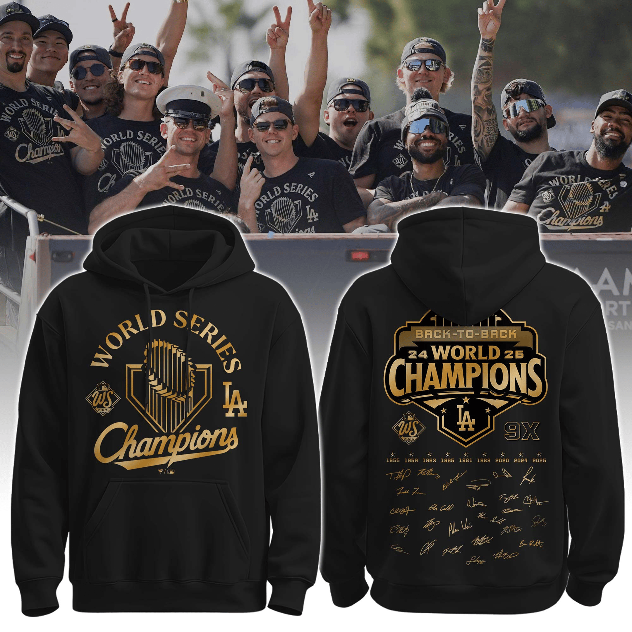 LA Dodgers Champions World Series 2025 Hoodie Back To Back LA Dodgers 9X Champs Gifts-1