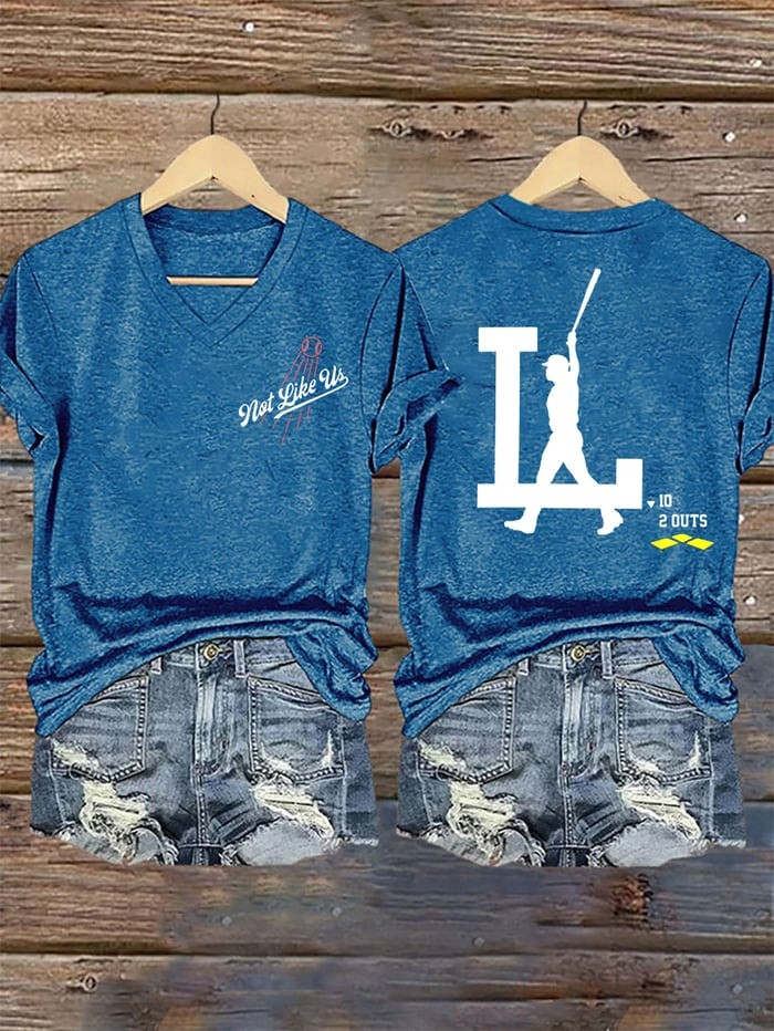 LA Dodgers Not Like Us 10 2 Outs V-Neck Shirt Women's Best Dodgers Gifts For Her-1