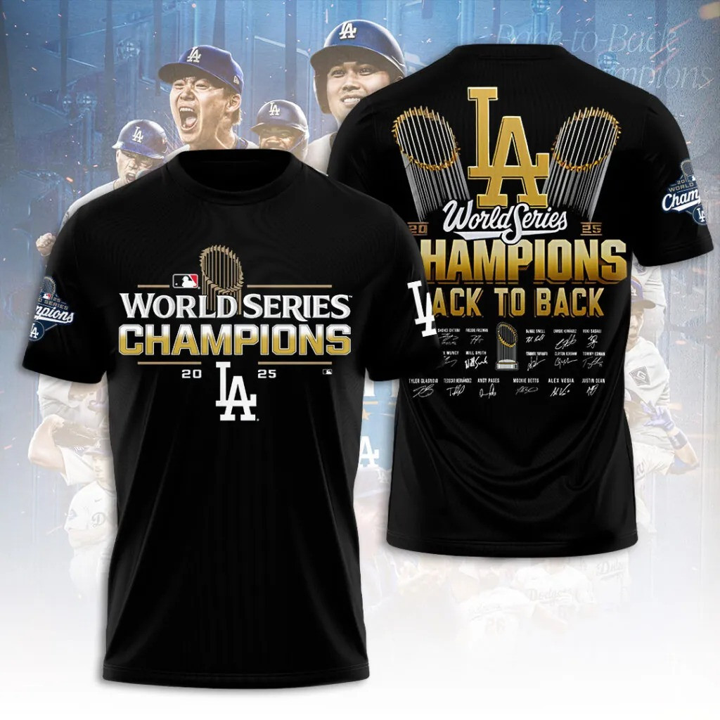 LA Dodgers World Series 2025 T-Shirt Back To Back Champions Shirt Unique Baseball Gifts-1
