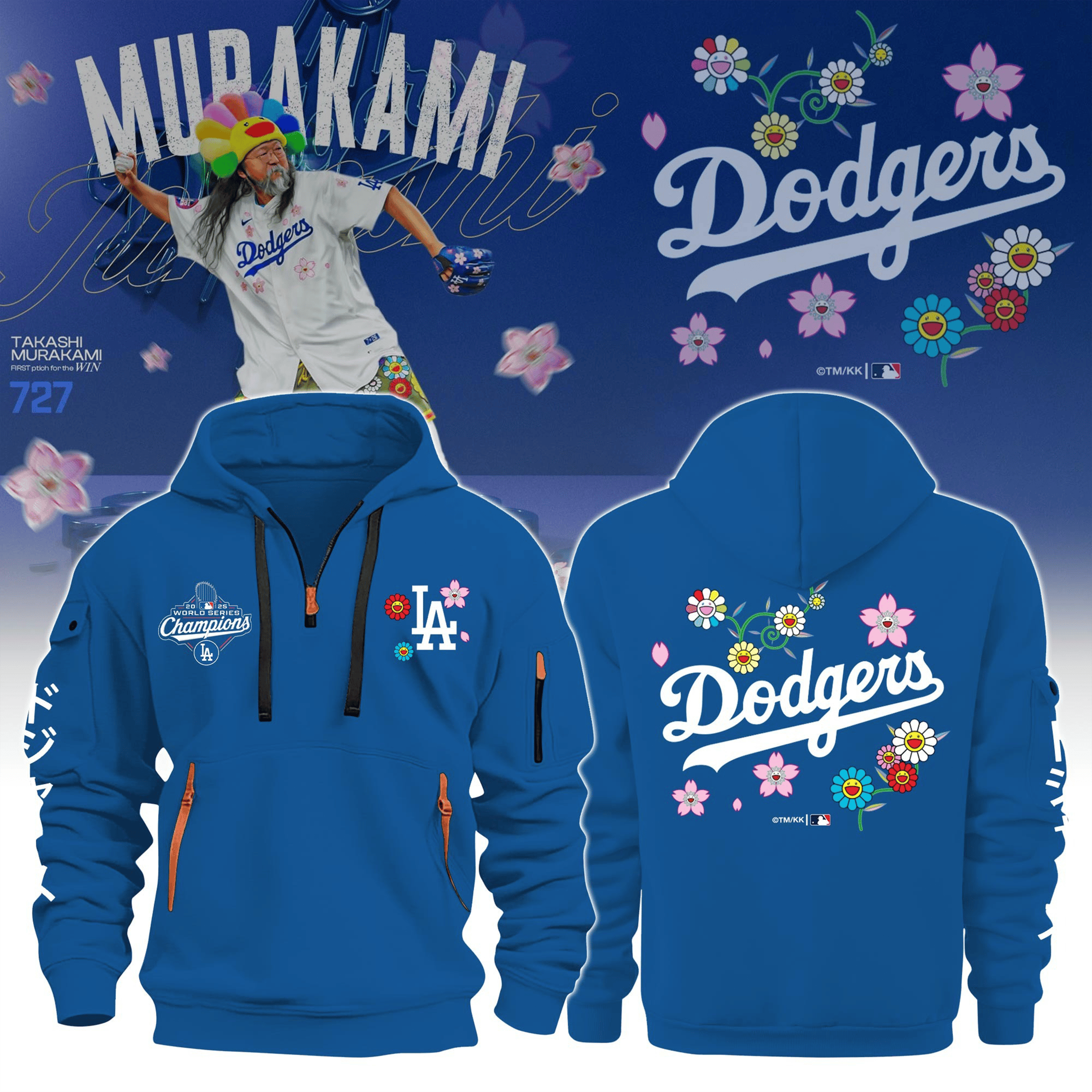 LA Dodgers X Takashi Murakami Quarter Zip Hoodie World Series Champions 2025 LA Dodgers Merch-1
