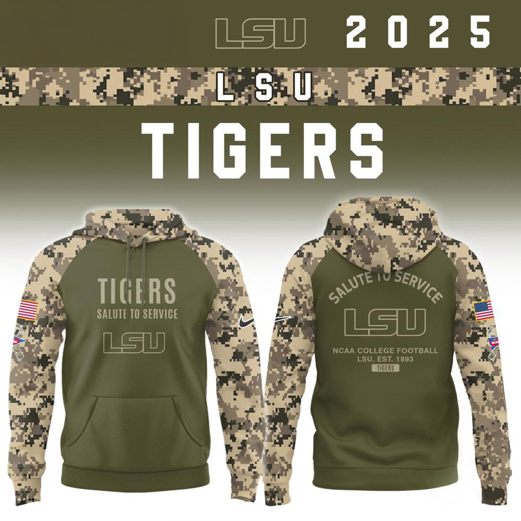 LSU Tigers 2025 NCAA Salute To Service Camo Hoodie Tigers Merch Christmas Gifts For Him-1