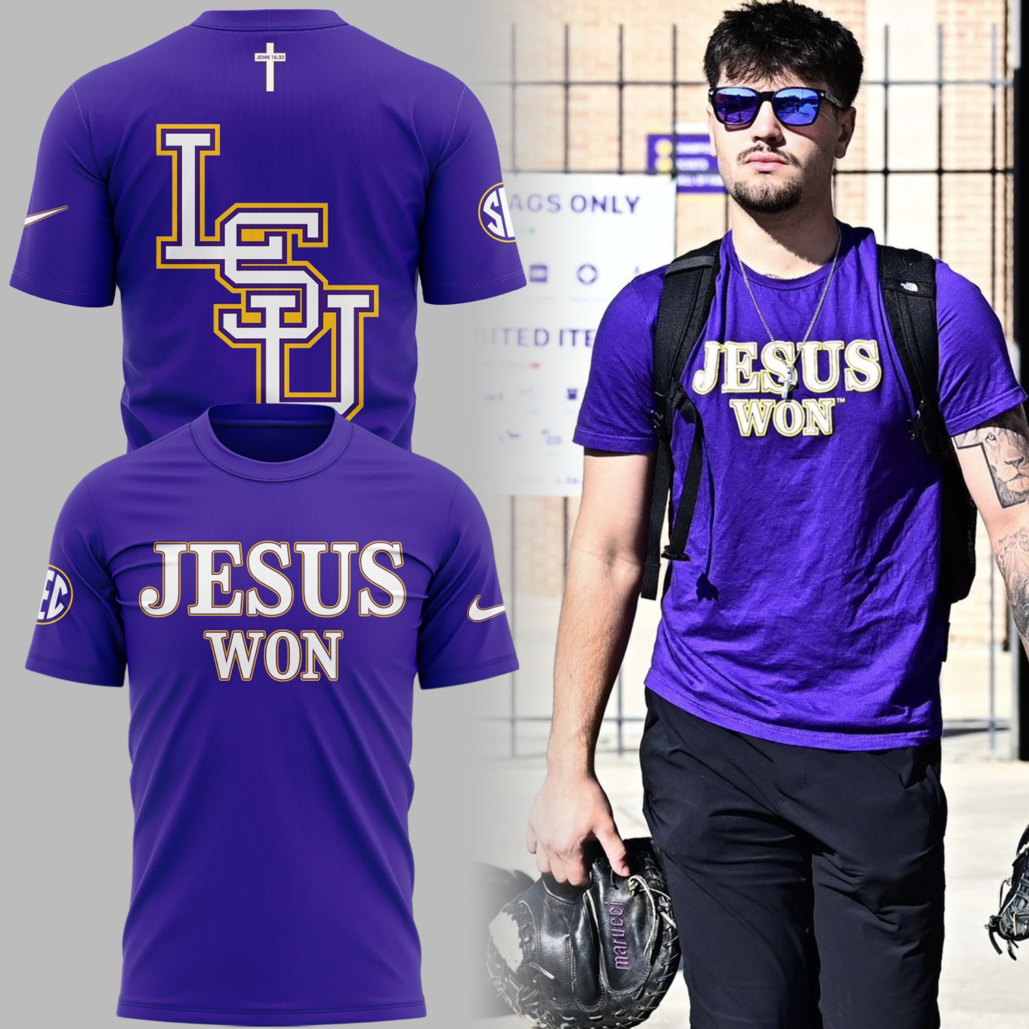 LSU Tigers Jesus Won T-Shirt Purple LSU Tigers Football Fan Merch Gear Apparel Gifts-1
