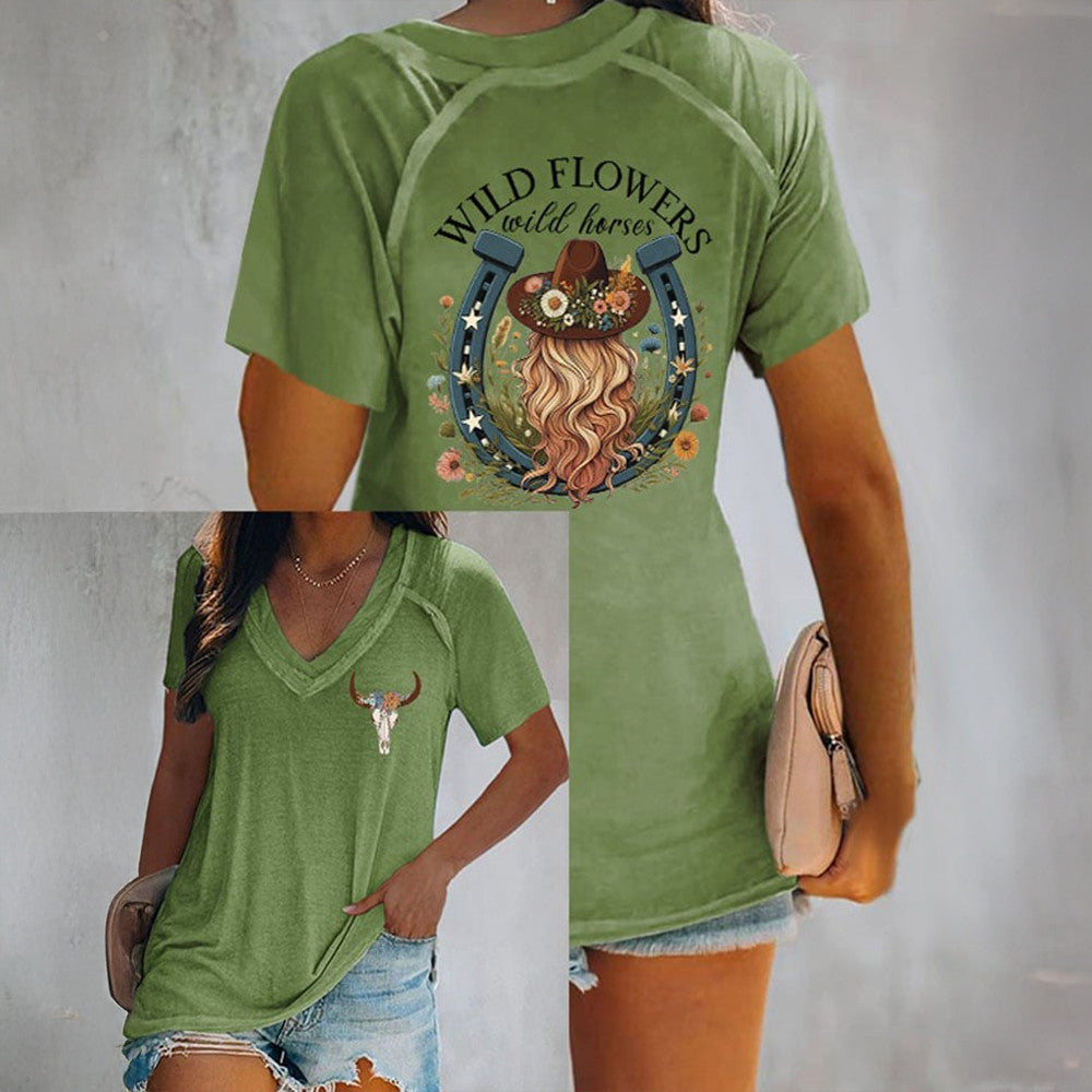 Lainey Wilson Merch Wild Flowers Wild Horses V-neck T-Shirt Western Country Music Fans Father's Day Gift for Dad-1 Lainey Wilson Merch Wild Flowers Wild Horses V-neck T-Shirt Western Country Music Fans Father's Day Gift for Dad-1