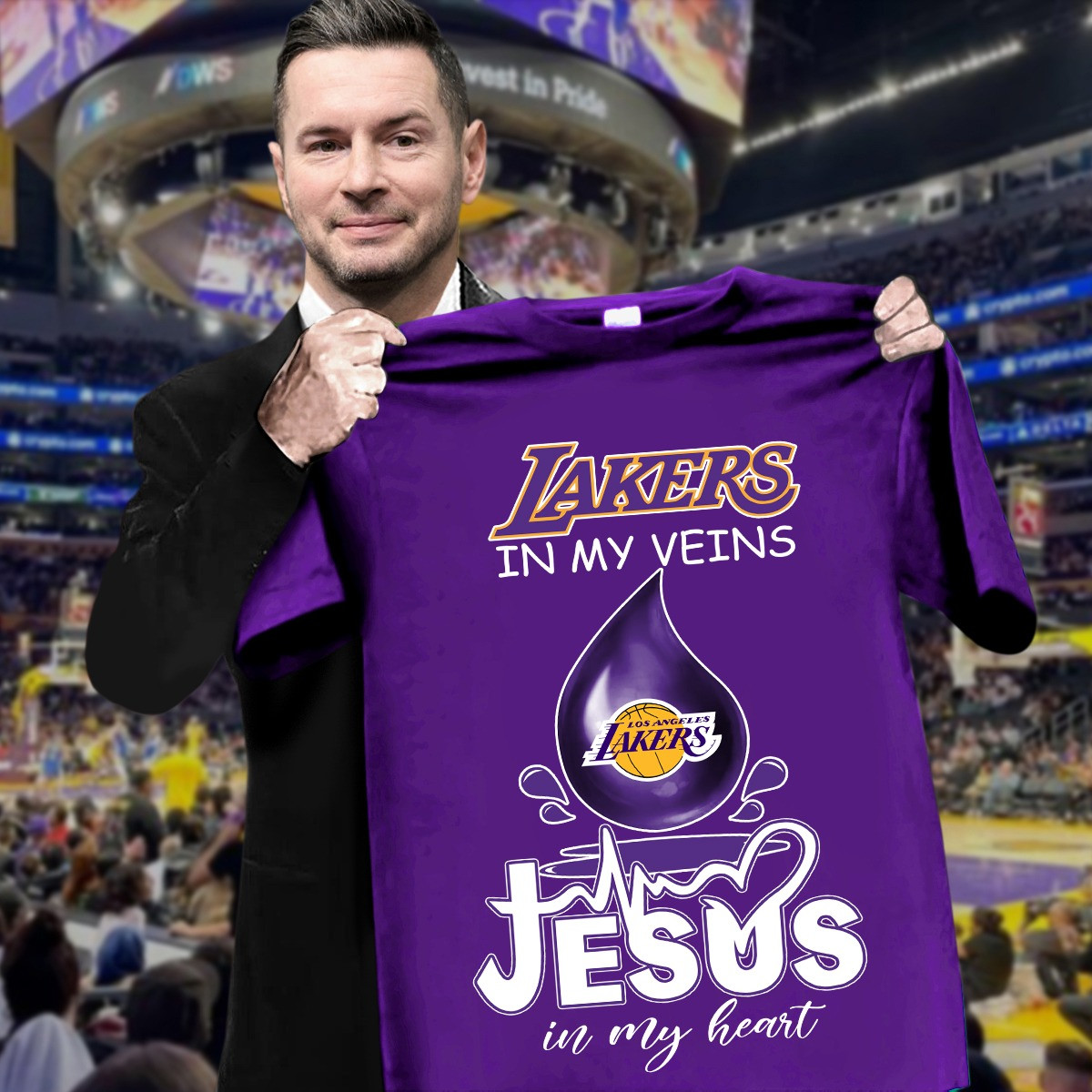 Lakers In My Veins Jesus In My Heart T-Shirt Faith Gifts For Los Angeles Lakers Fans-1