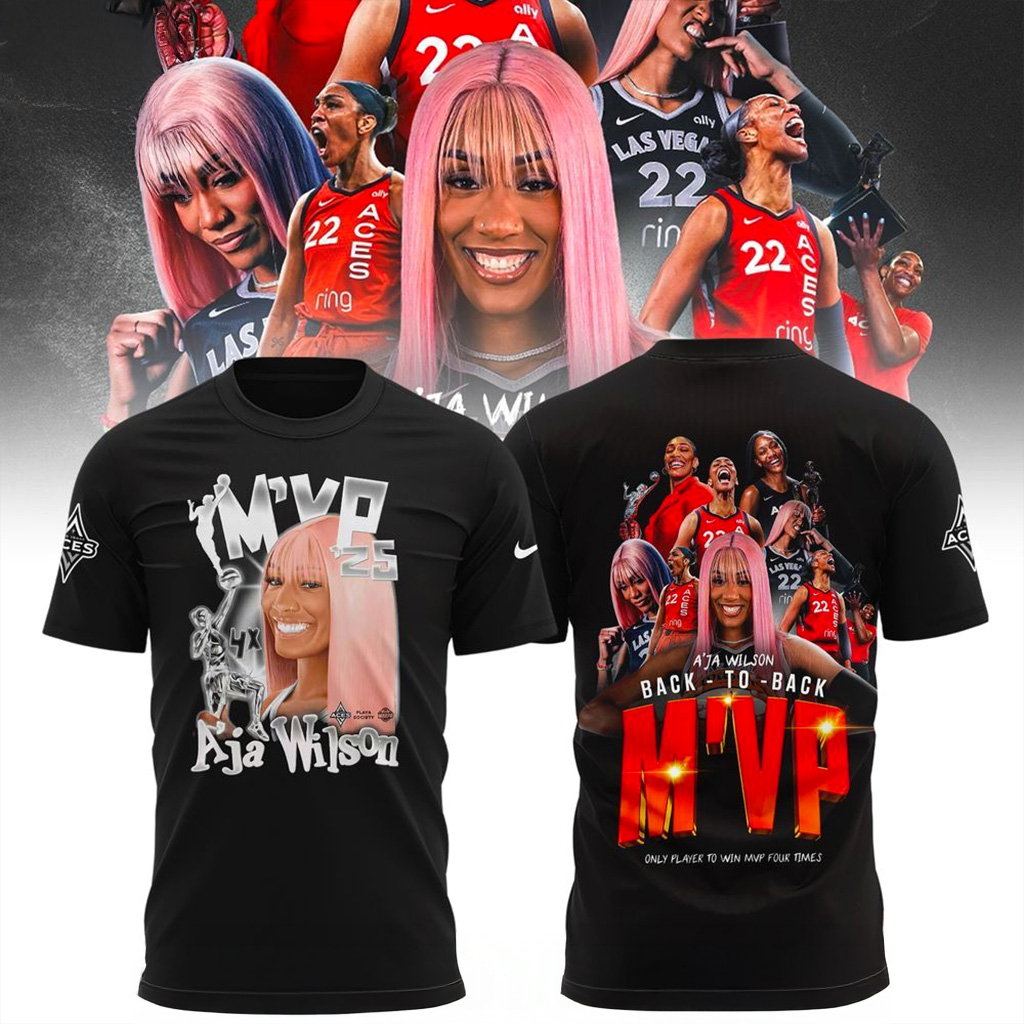 Las Vegas Aces A'ja Wilson Back To Back MVP 2025 T-Shirt - Las Vegas Aces Merch Fan Gifts-1