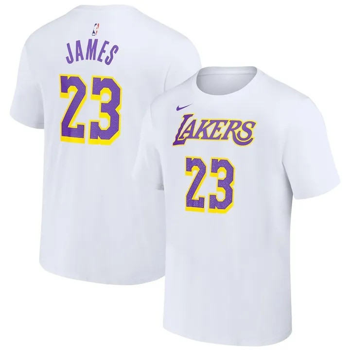 LeBron James Merch T-Shirt NBA Los Angeles Lakers Nike Name & Number Association Shirt-1
