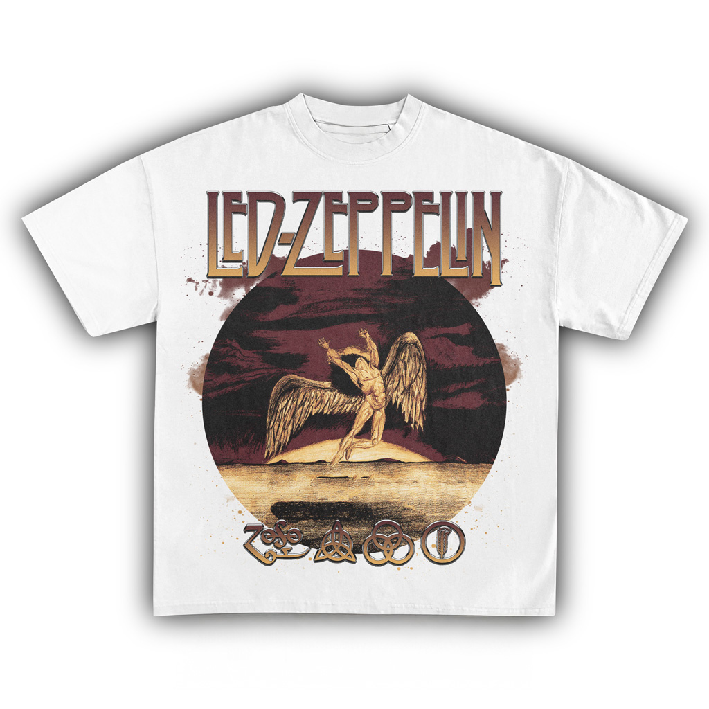Led Zeppelin Vintage WhiteT-Shirt Led Zeppelin Merch Gifts For Music Fans-1