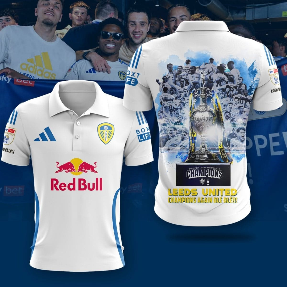 Leeds United Champions 2025 Polo Shirt Leeds United F.C. Champions Again Ole Ole Merch-1