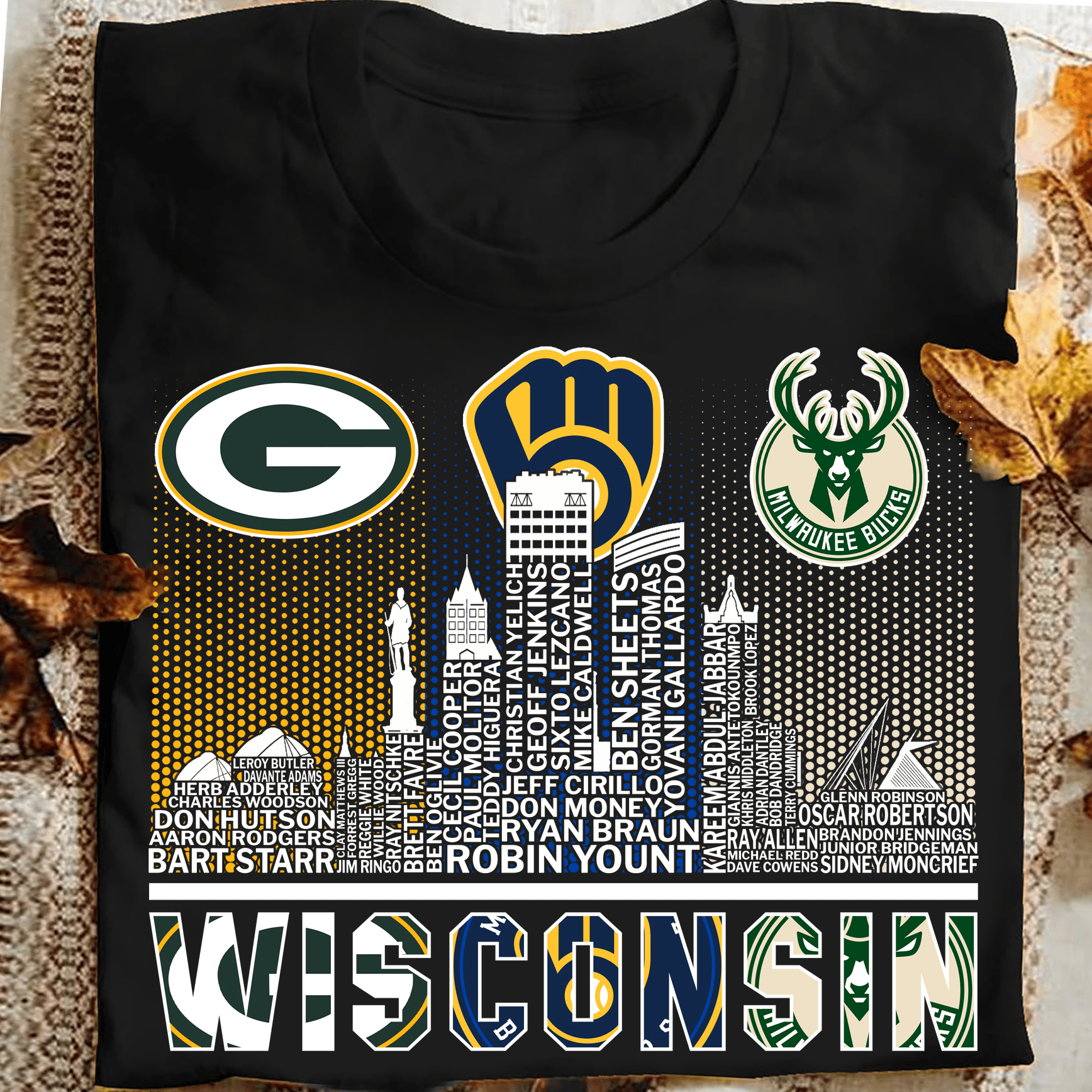 Legends Of Wisconsin Packers Brewers Bucks T-Shirt Gifts For Wisconsin Sport Teams Fans-1