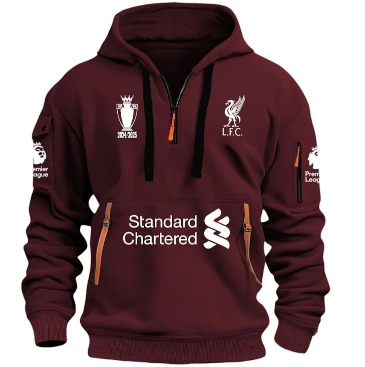 Liverpool Champions Premier League Quarter Zip Hoodie 2025 Liverpool Football Club F.C Merch-1 Liverpool Champions Premier League Quarter Zip Hoodie 2025 Liverpool Football Club F.C Merch-1