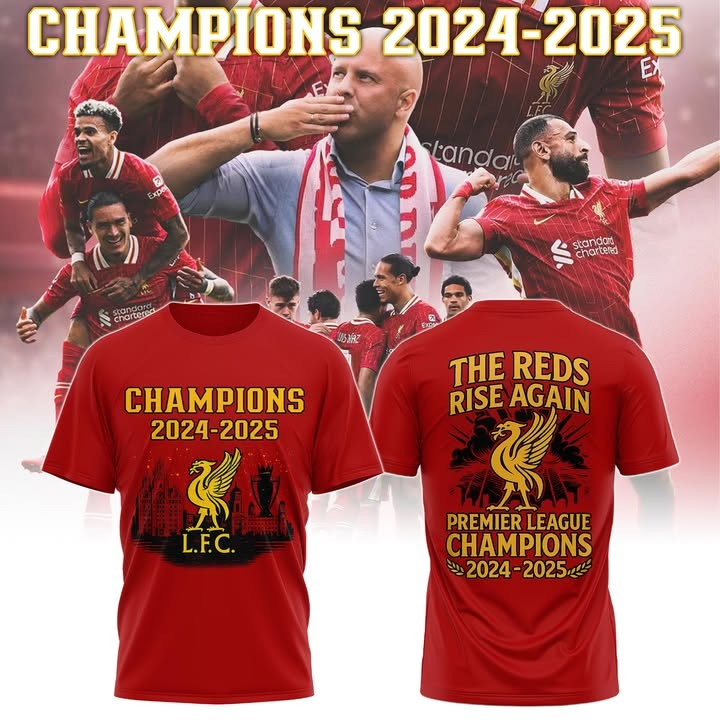 Liverpool Merch Champions Premier League 2024 25 T-Shirt The Reds Rise Again L.F.C Fan Gifts-1