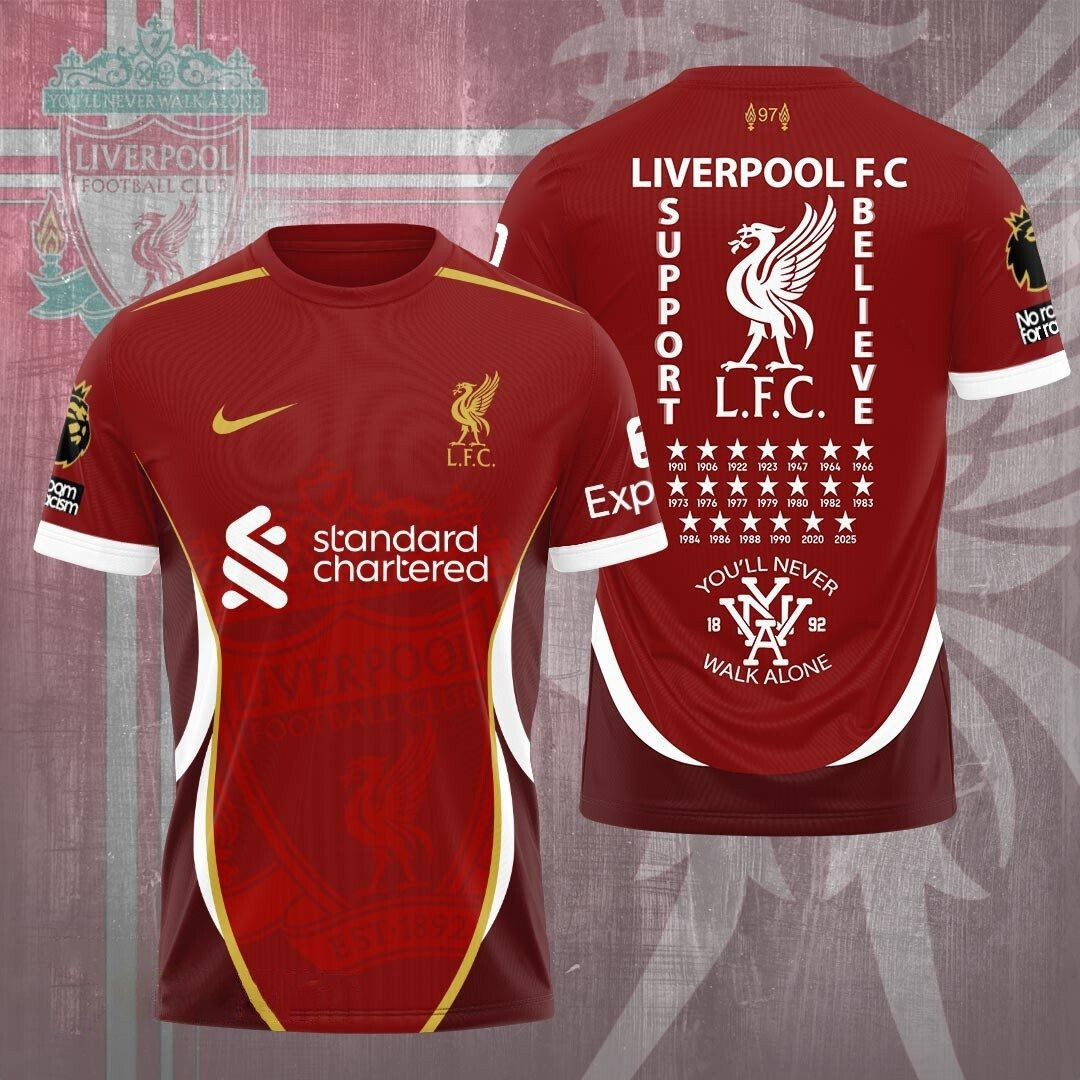 Liverpool Merch Champions Premier League 2025 Shirt L.F.C. You'll Never Walk Alone Apparel-1