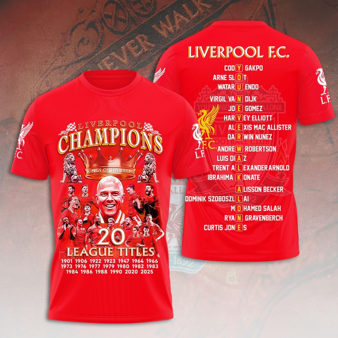 Liverpool Merch Champions Premier League 2025 Shirt Red 20 Titles Winners L.F.C Fan Gifts-1