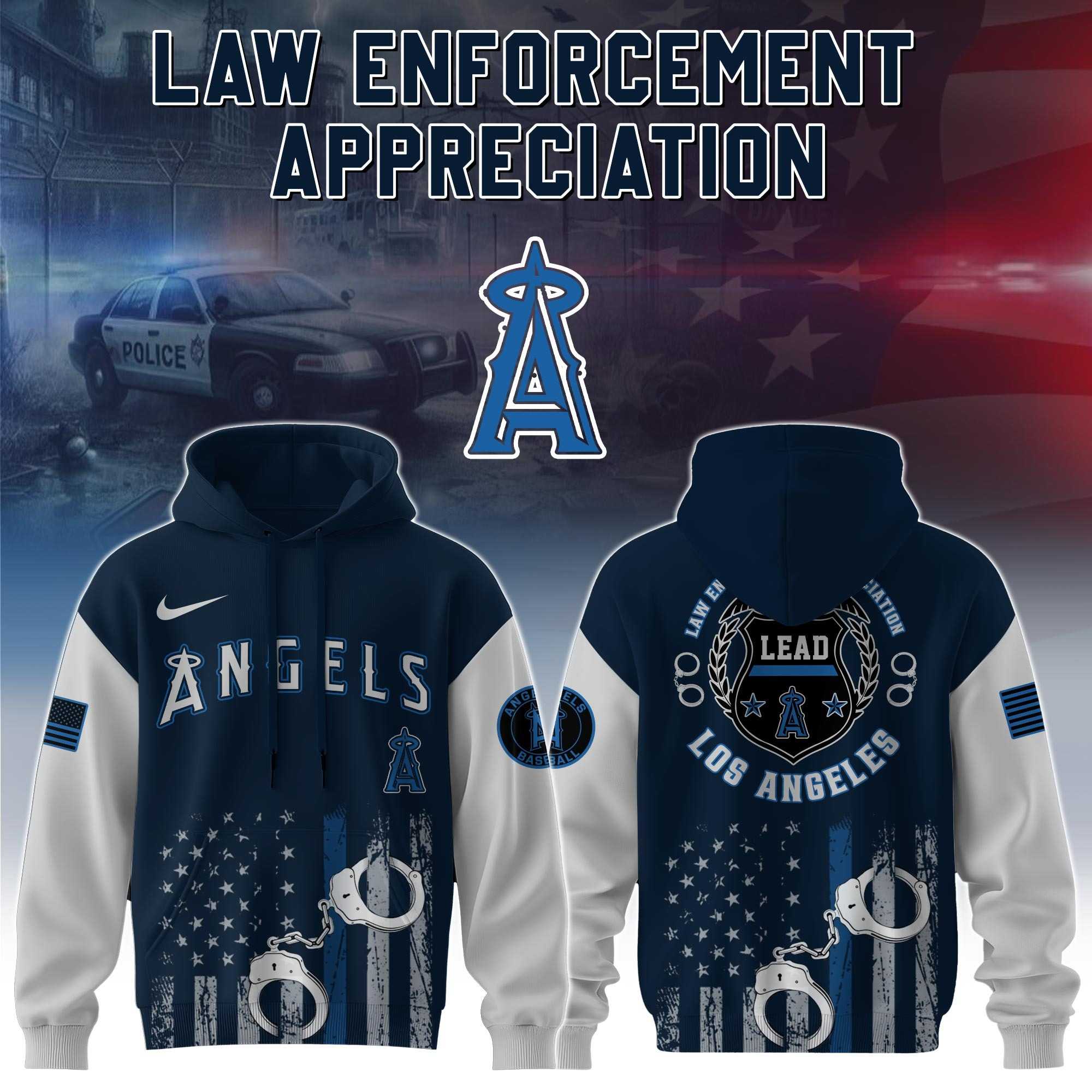 Los Angeles Angels MLB Law Enforcement Appreciation Day Hoodie Thin Blue Line Fan Gifts-1