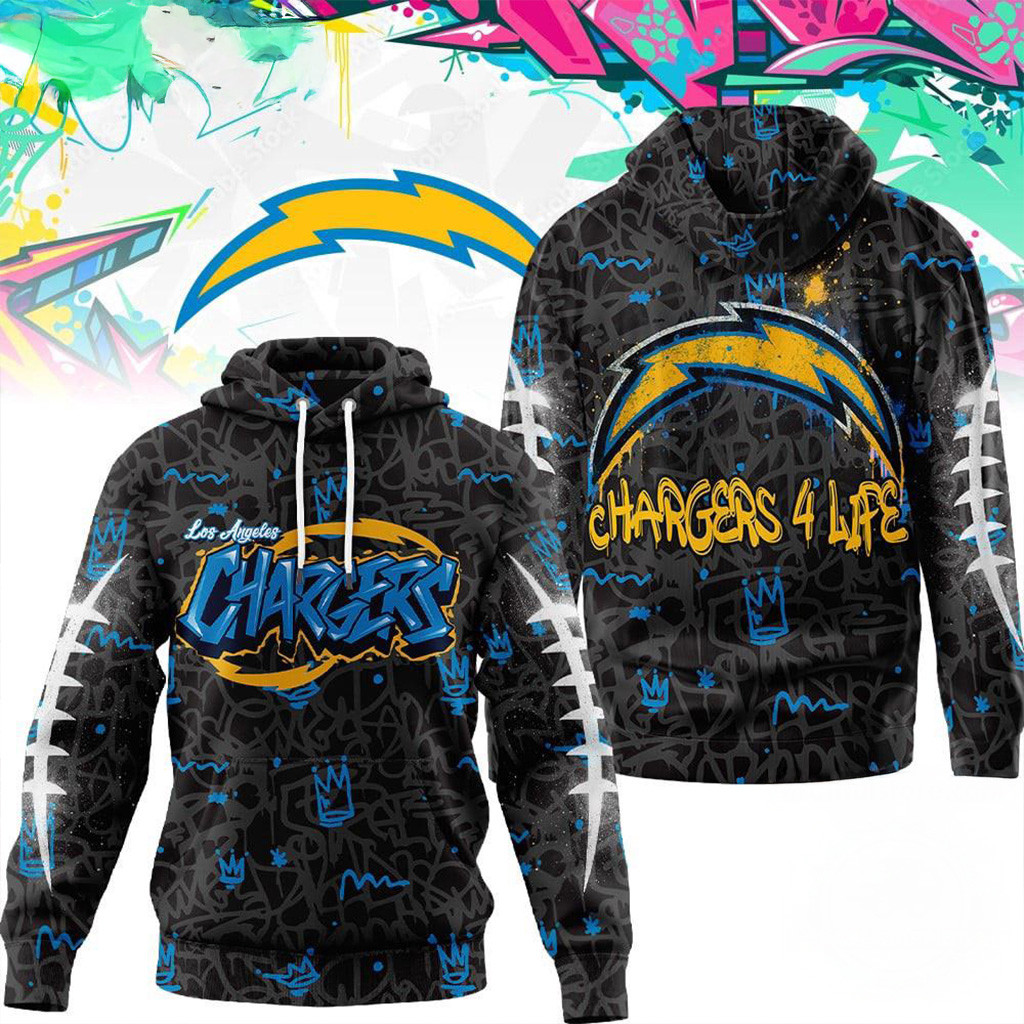 Los Angeles Chargers NFL Special Graffiti My Team 4 Life Hoodie Chargers Merch Gifts For Fan-1