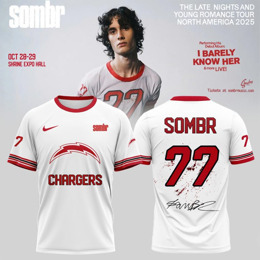Los Angeles Chargers X Sombr The Late Nights Young Romance Tour T-Shirt Chargers Merch-1