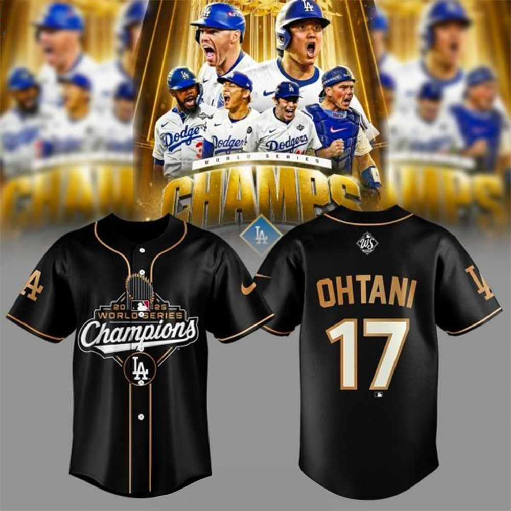 Los Angeles Dodgers 2025 World Series Champions Black Jersey Shohei Ohtani 17 Shirt Gifts-1