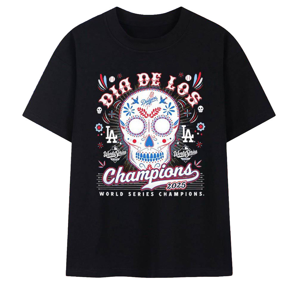 Los Angeles Dodgers 2025 World Series Champions Dia De Los Sugar Skull T-Shirt Dodgers Merch-1