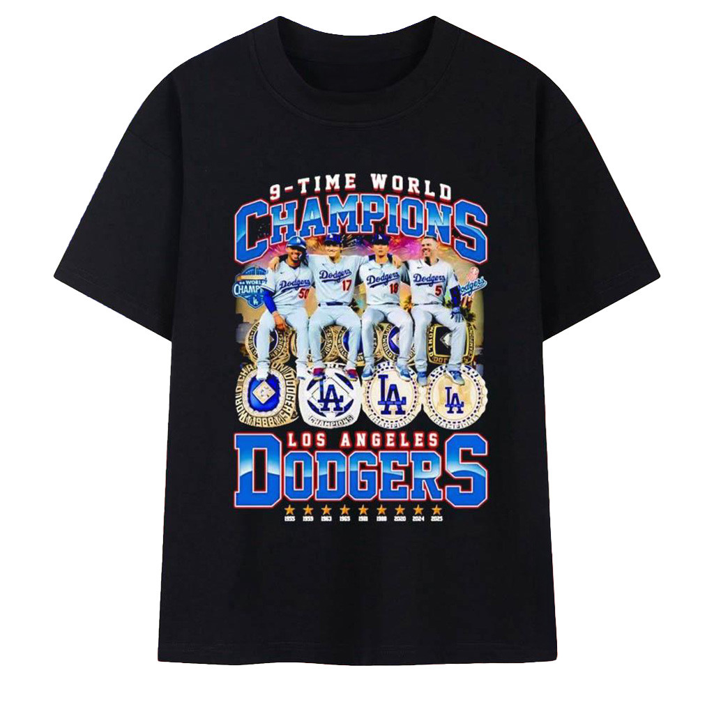 Los Angeles Dodgers 9-Time World Series Champions Players T-Shirt Dodgers Merch Gift For Dad-1