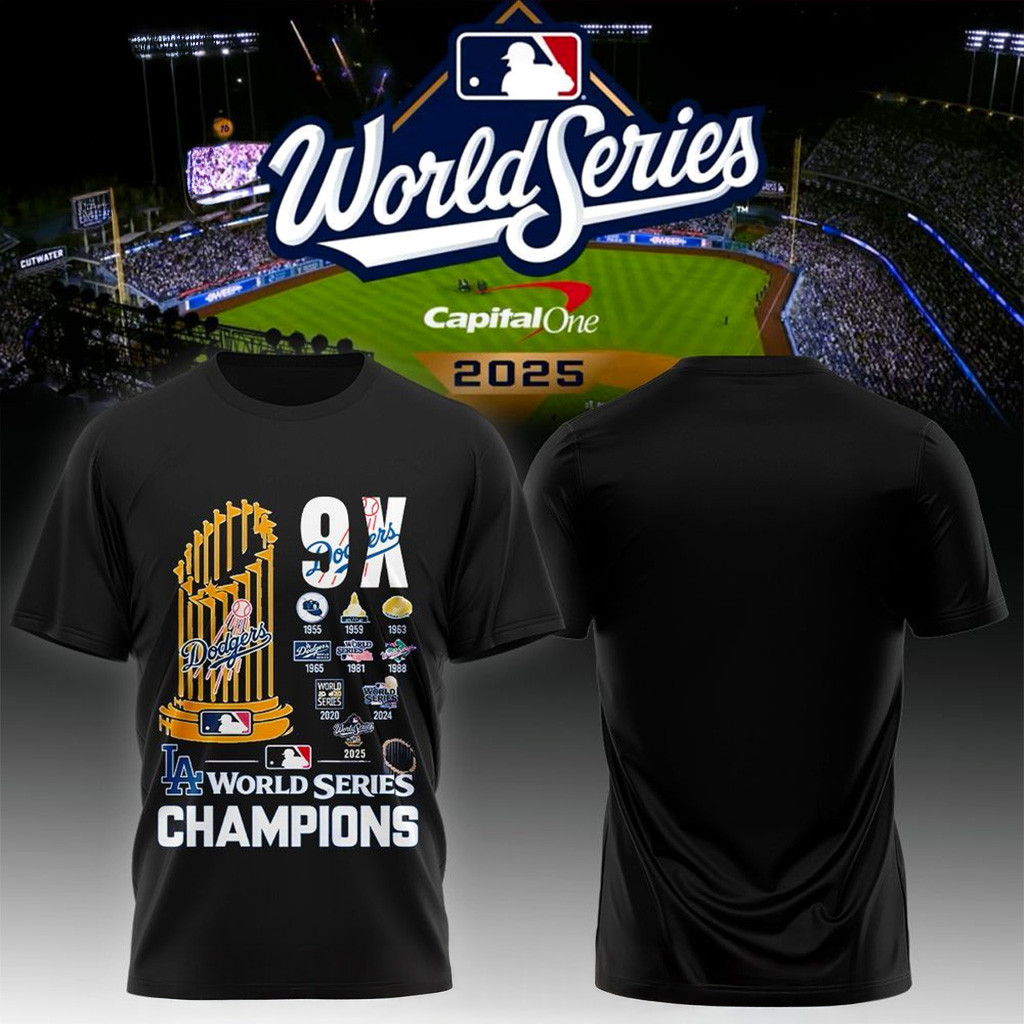 Los Angeles Dodgers 9 x World Series Champions T-Shirt Dodgers Merch Gifts For Baseball Lovers-1