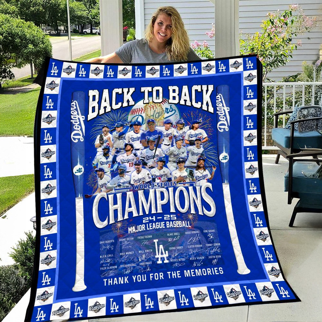 Los Angeles Dodgers Back To Back World Series Champions 2024 2025 Quilt Blanket Dodgers Merch-1