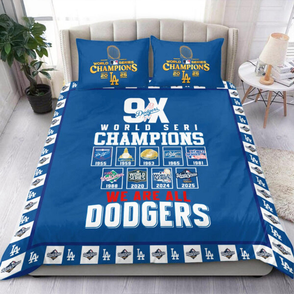 Los Angeles Dodgers Bedding Set 9X World Series Champion We Are Dodgers Duvet Cover Gifts-1