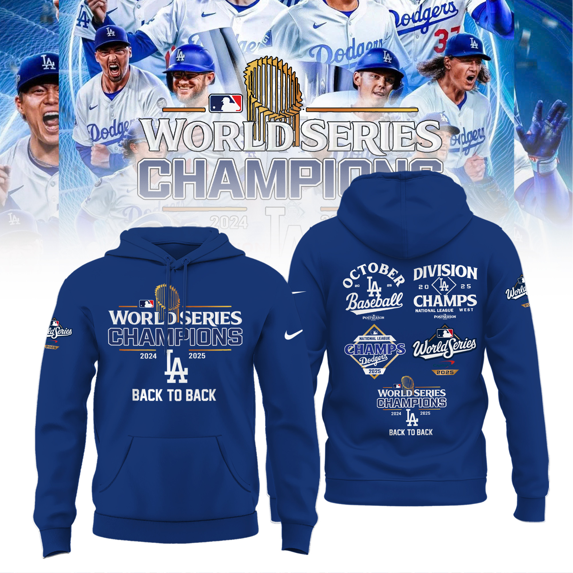 Los Angeles Dodgers Hoodie World Series Champions Back To Back 2024 2025 Dodgers Gifts-1