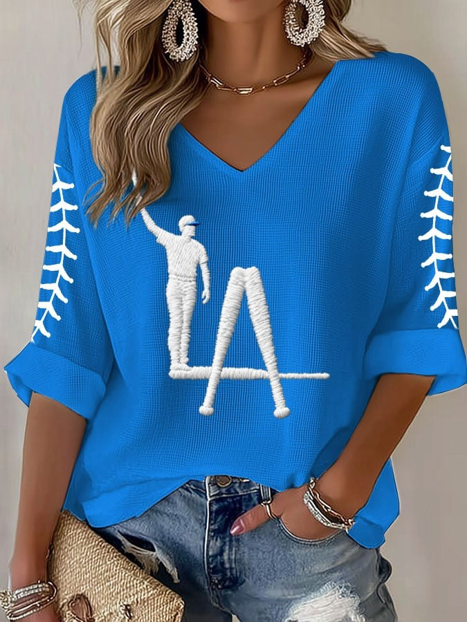 Los Angeles Dodgers Long Sleeve V-Neck Shirt Womens LA Dodgers Fan Merch Christmas Gifts-1