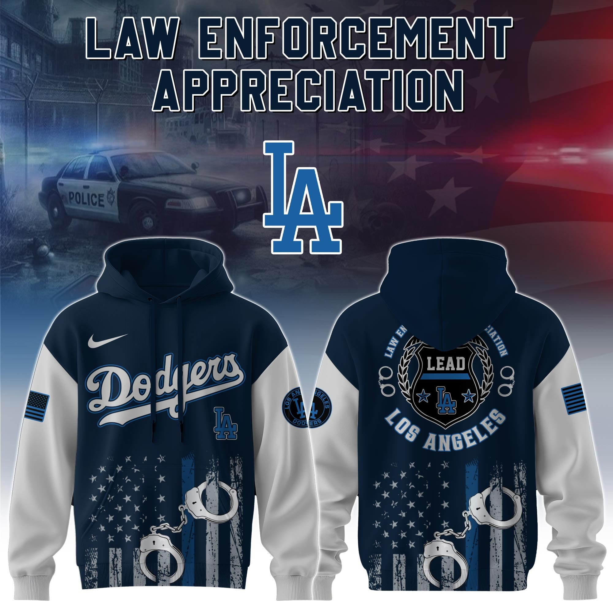 Los Angeles Dodgers MLB Law Enforcement Appreciation Day Hoodie Thin Blue Line Fan Gifts-1