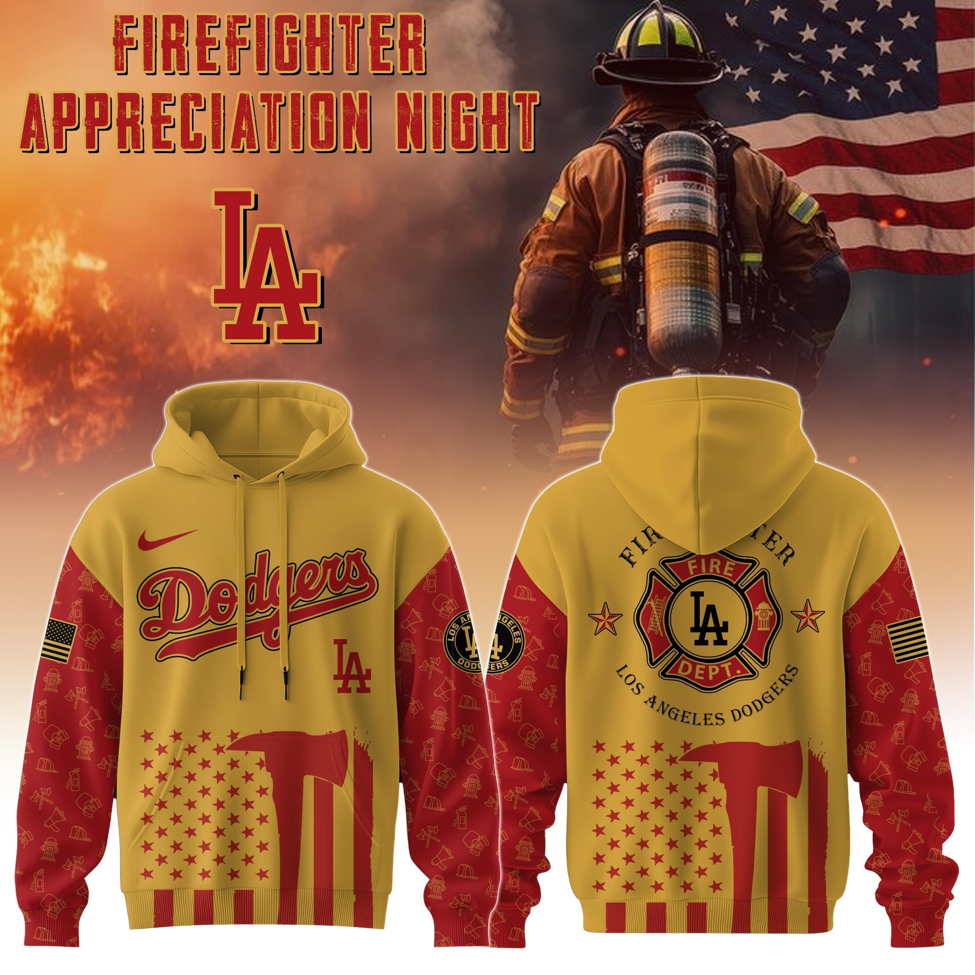 Los Angeles Dodgers MLB X Firefighter Appreciation Night Hoodie Baseball Fan Merch Gifts-1