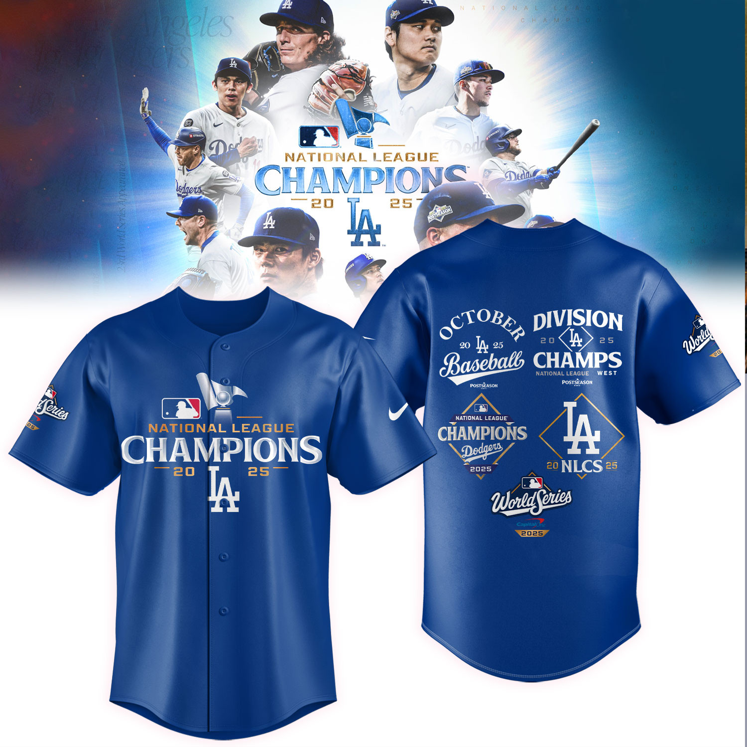 Los Angeles Dodgers National League Champions 2025 Jersey Baseball Merch Gifts For Dodger Fans-1