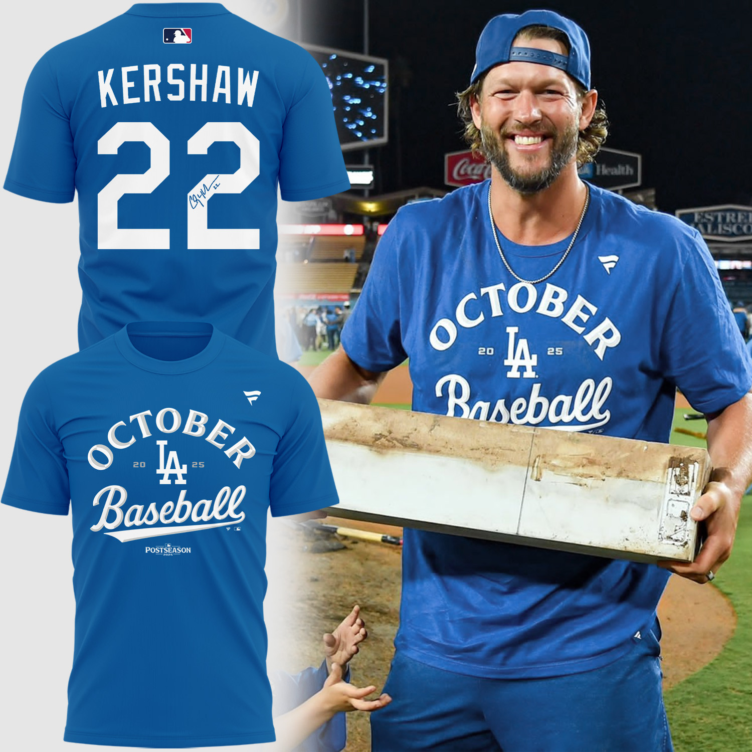 Los Angeles Dodgers Postseason Tee Shirt October Baseball Kershaw 22 Los Angeles Dodgers Shirt-1