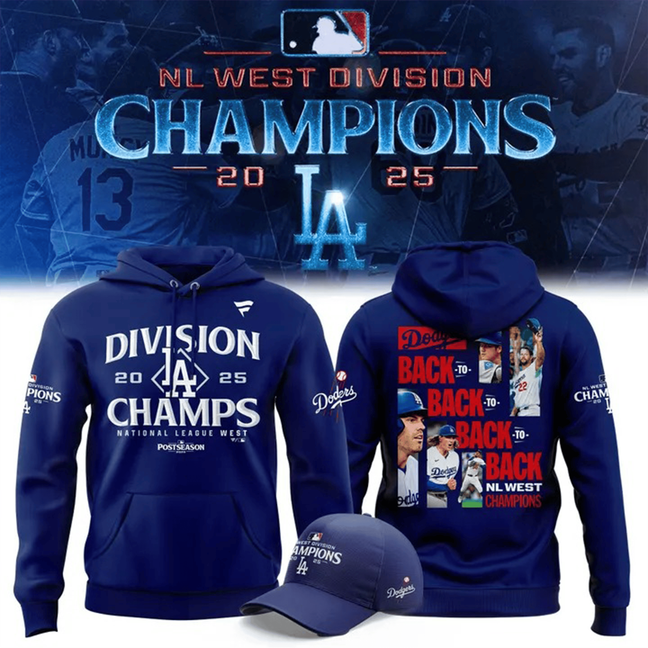 Los Angeles Dodgers Royal NL West Division Hoodie Champs 2025 Apparel LA Dodgers Fans Gifts-1