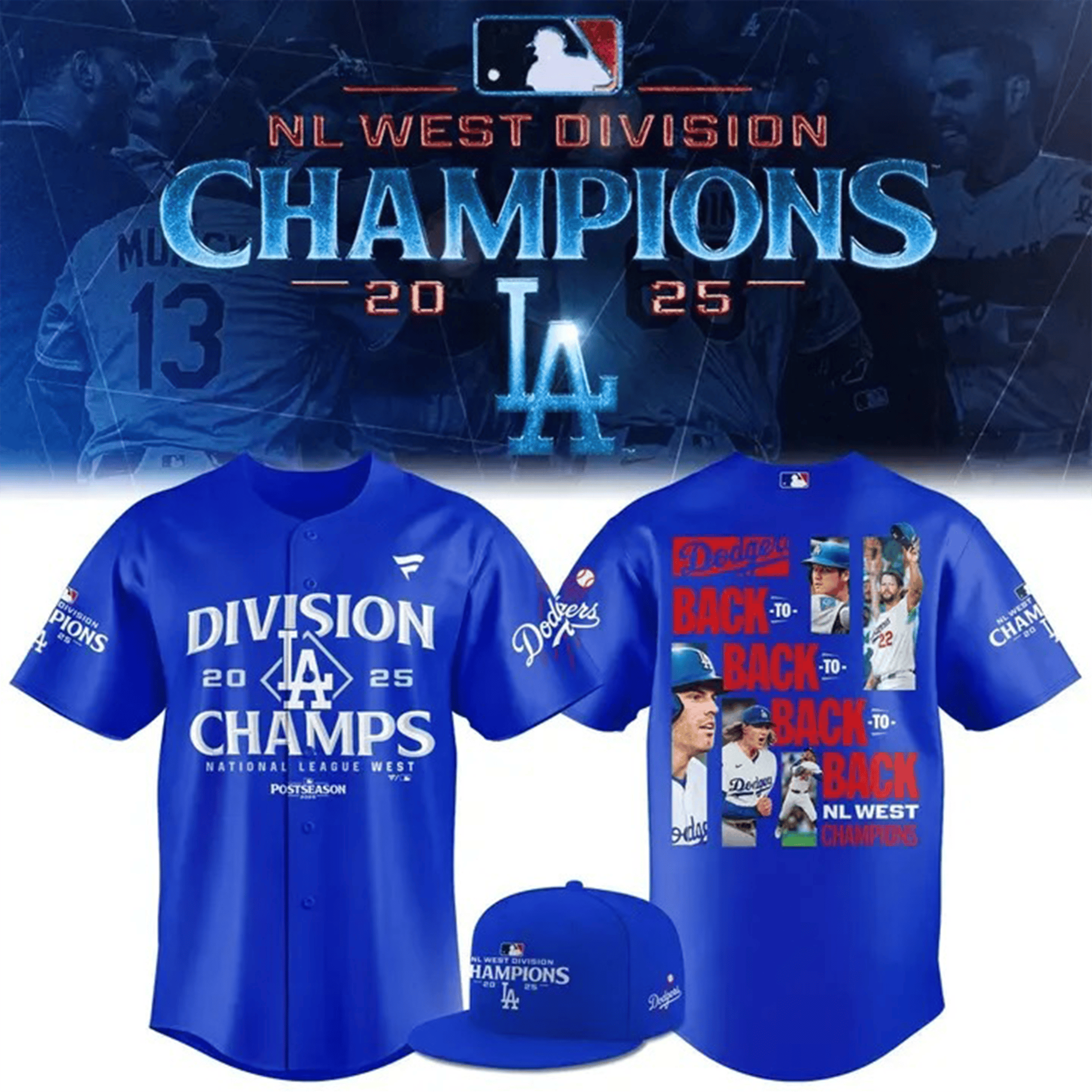 Los Angeles Dodgers Royal NL West Division Jersey Champs 2025 Clothing LA Dodgers Gifts-1