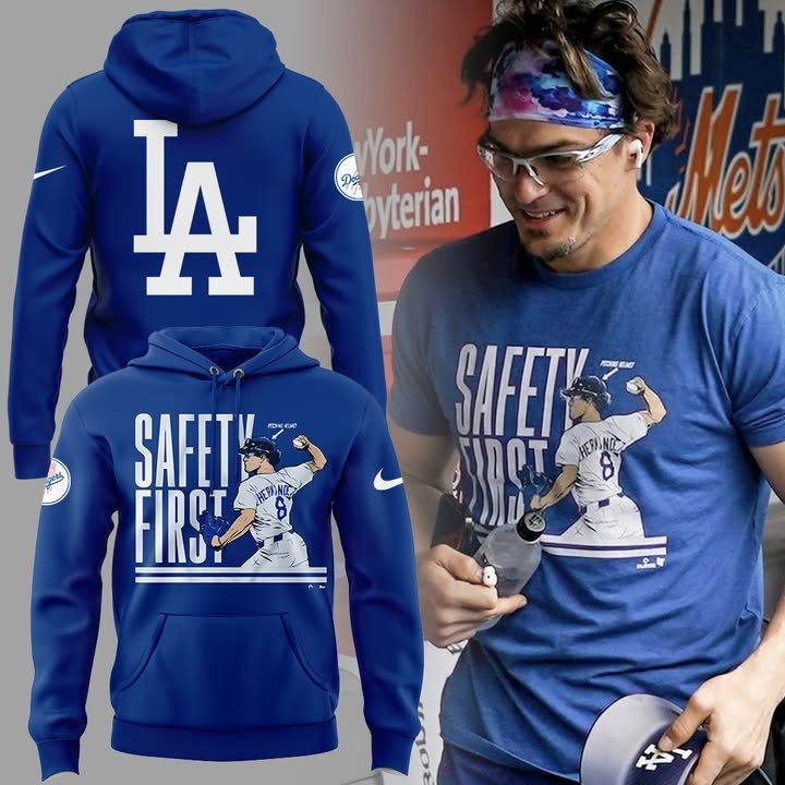 Los Angeles Dodgers Safety First Hoodie Blue LA Dodgers Merch Baseball Lovers Fan Gifts-1