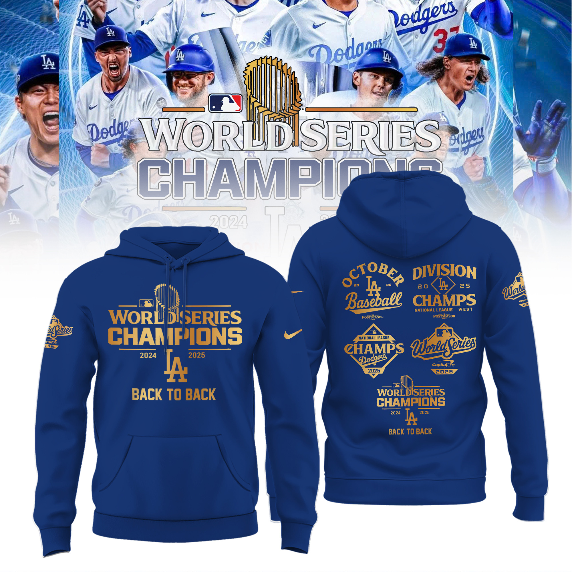 Los Angeles Dodgers World Series Champions Hoodie Back 2 Back 2025 Best Baseball Gifts-1