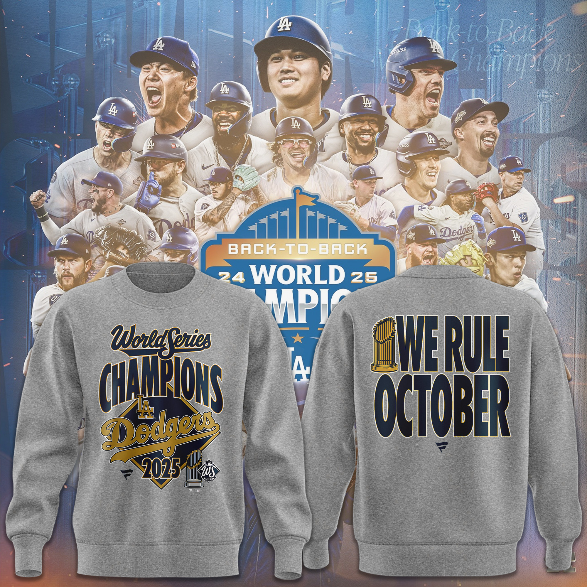 Los Angeles Dodgers World Series Champions Sweatshirt Game Day Merch Baseball Team Gifts-1
