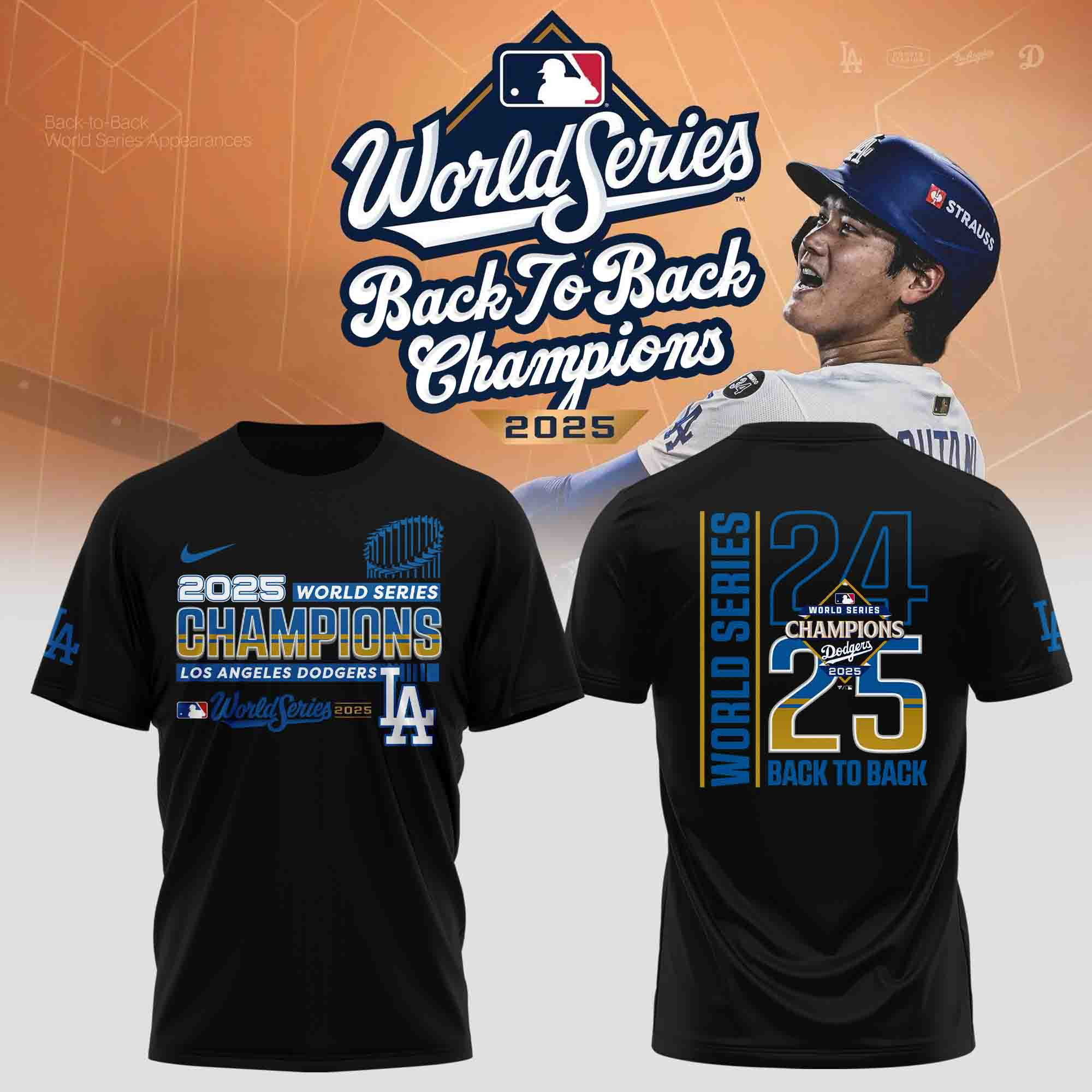 Los Angeles Dodgers World Series Champions T-Shirt 24 25 Back To Back Baseball Merch Gifts-1
