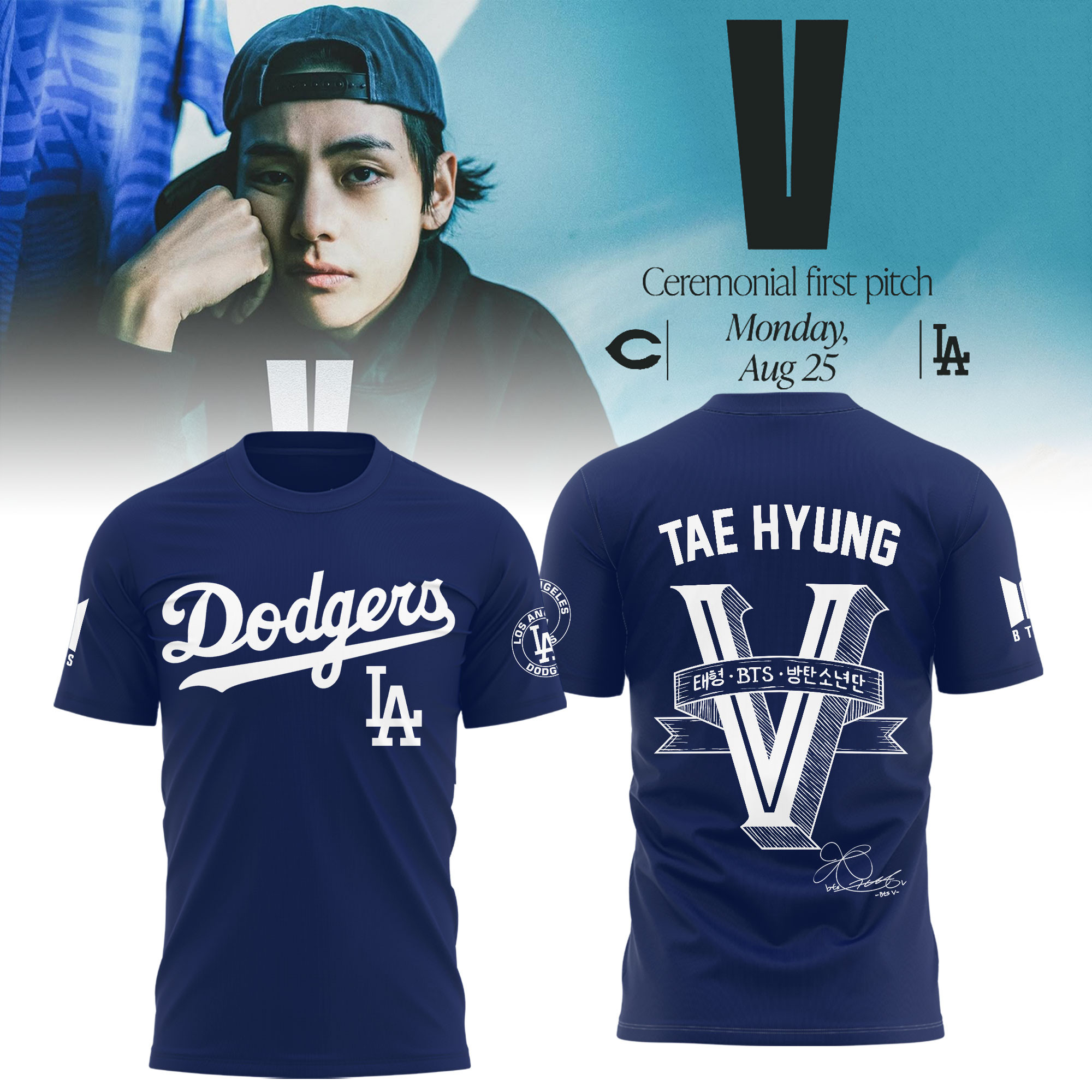 Los Angeles Dodgers X V BTS T-Shirt Taehyung Dodger World Series Merch Army Gifts-1