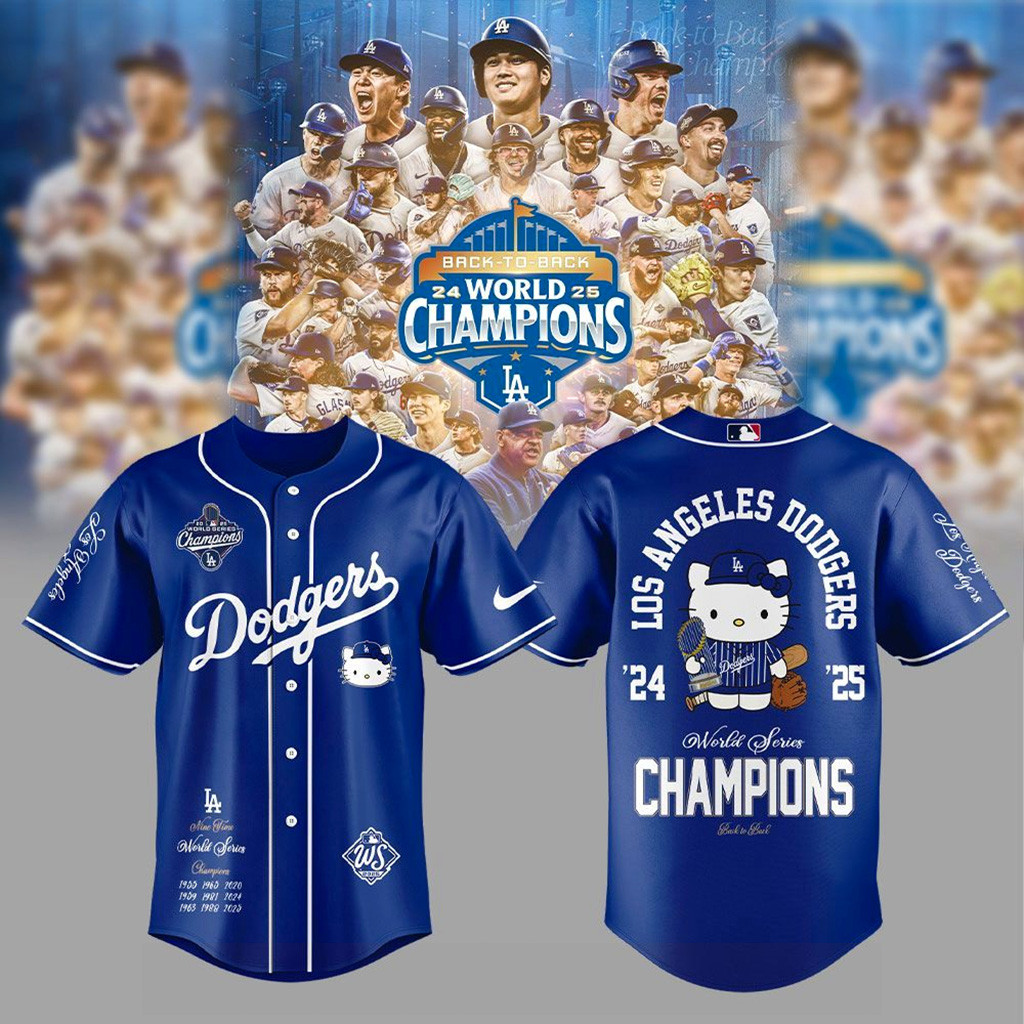 Los Angeles Dodgers x Kitty 2025 World Series Champions Jersey Dodgers Merch Gifts For Husband-1
