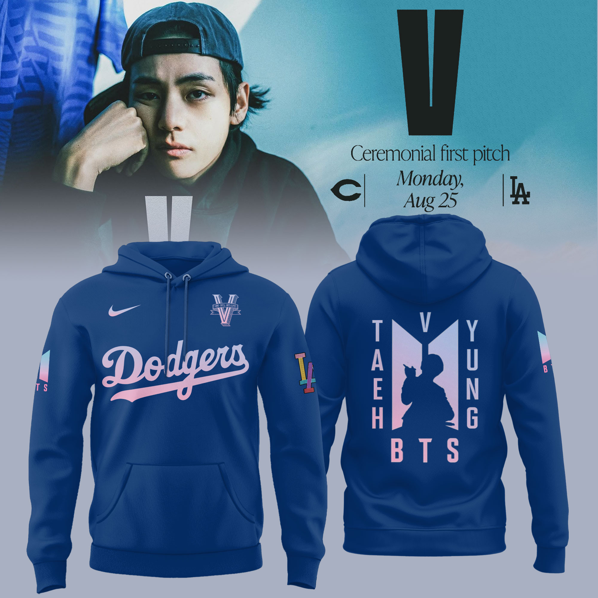 Los Angeles Dodgers x V BTS Hoodie Taehyung BTS Baseball Clothing Presents For Army-1