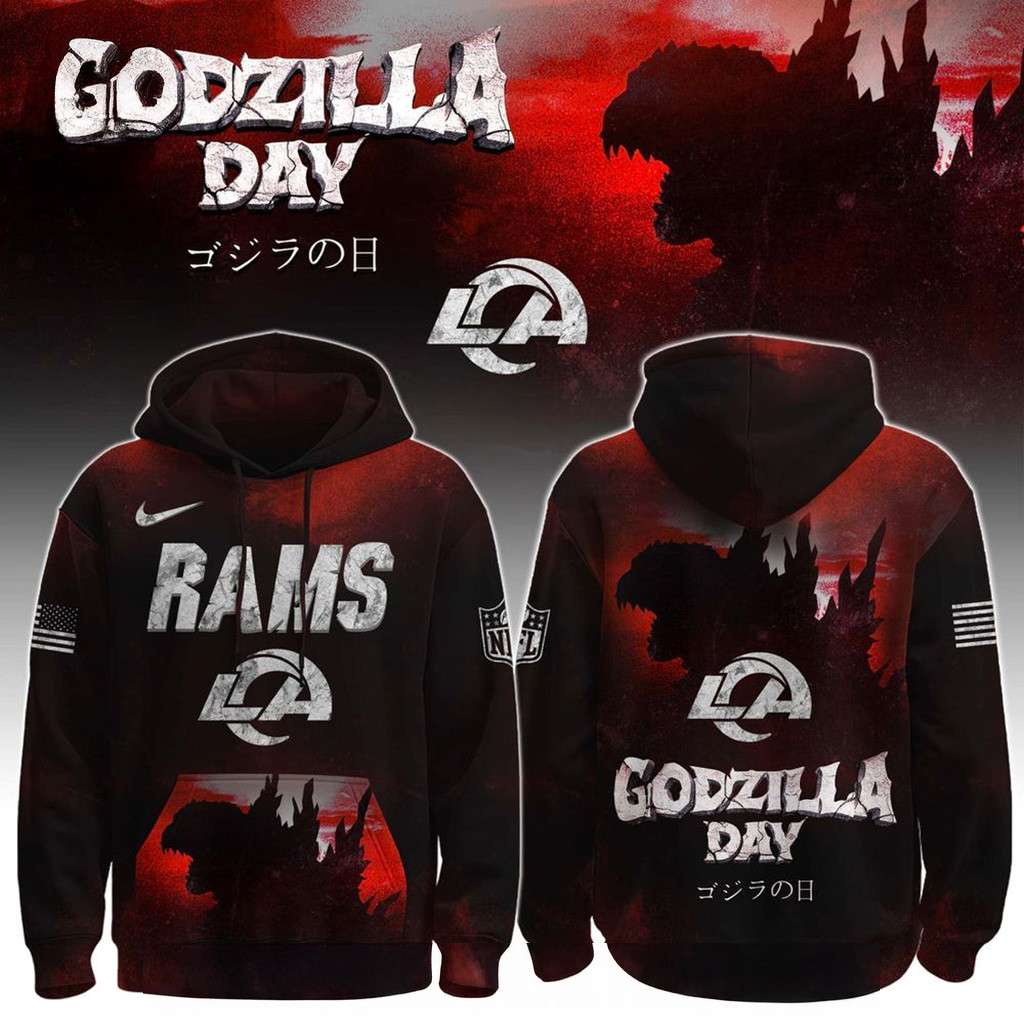 Los Angeles Rams x Happy Godzilla Day Hoodie Rams Merch Christmas Gifts For Guys-1