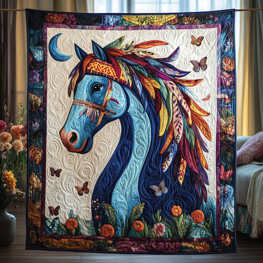 Majestic Colorful Horse Quilted Blanket Horse Christmas Presents Birthday Gifts For Best Friend-1