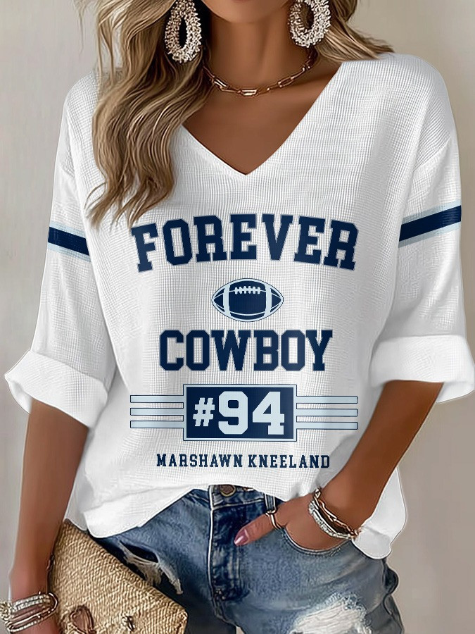 Marshawn Kneeland Long Sleeve V-Neck Shirt Forever Cowboy 94 Apparel Gift Idea For Fan-1