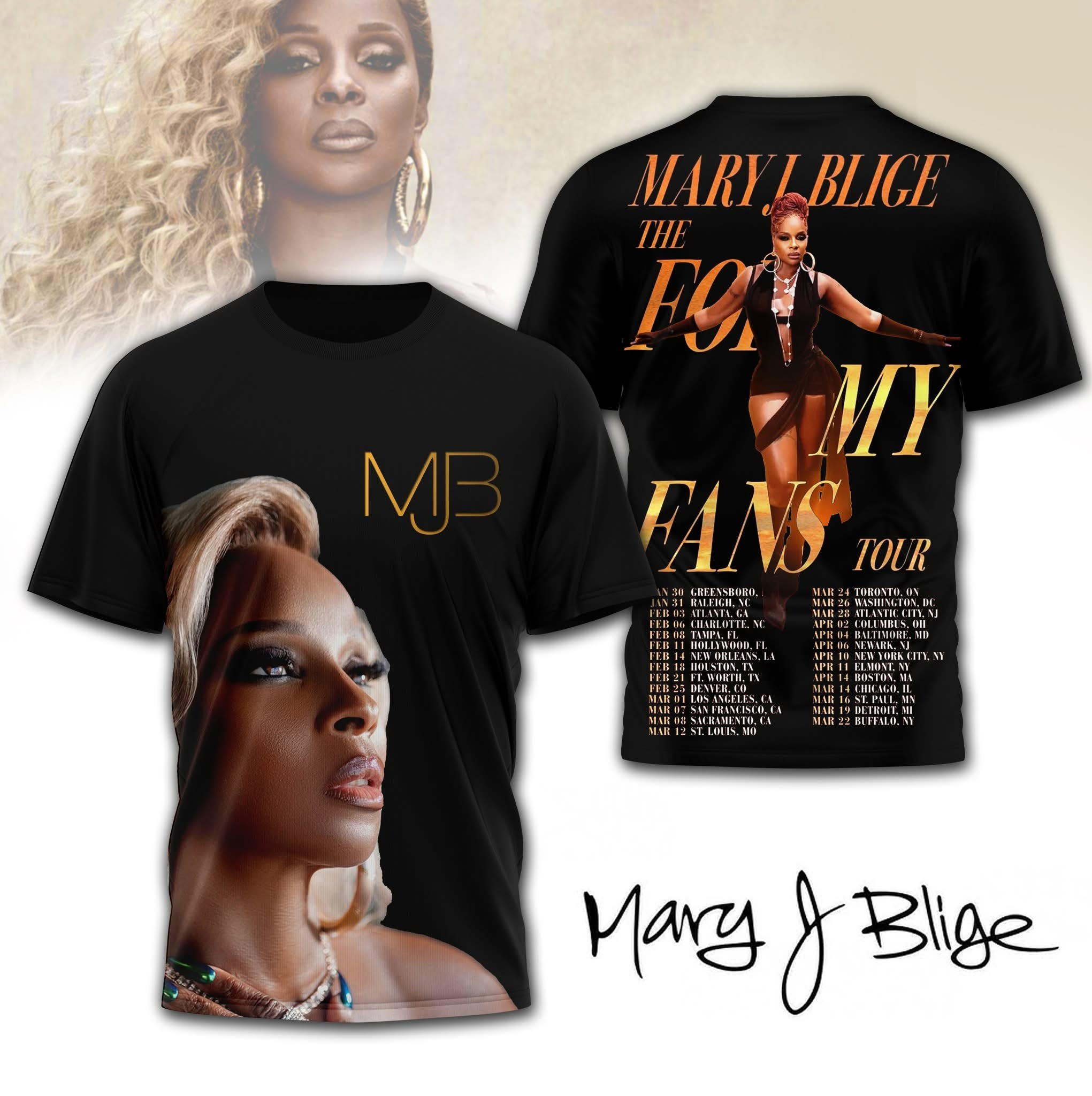 Mary J. Blige Tour Merch 2025 T-Shirt Gifts For Mary J. Blige Lovers Fans-1