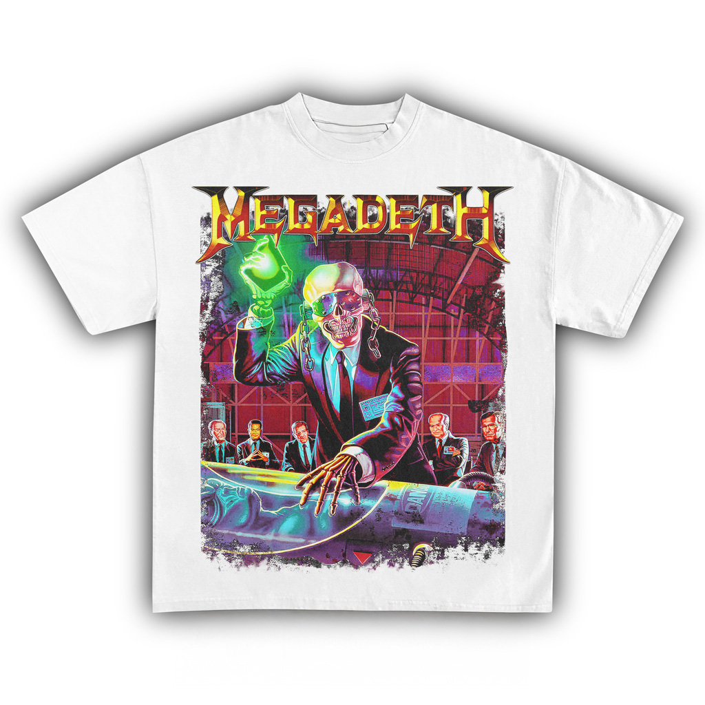 Megadeth Vintage White T-Shirt Megadeth MerchGifts For People Who Like Music-1