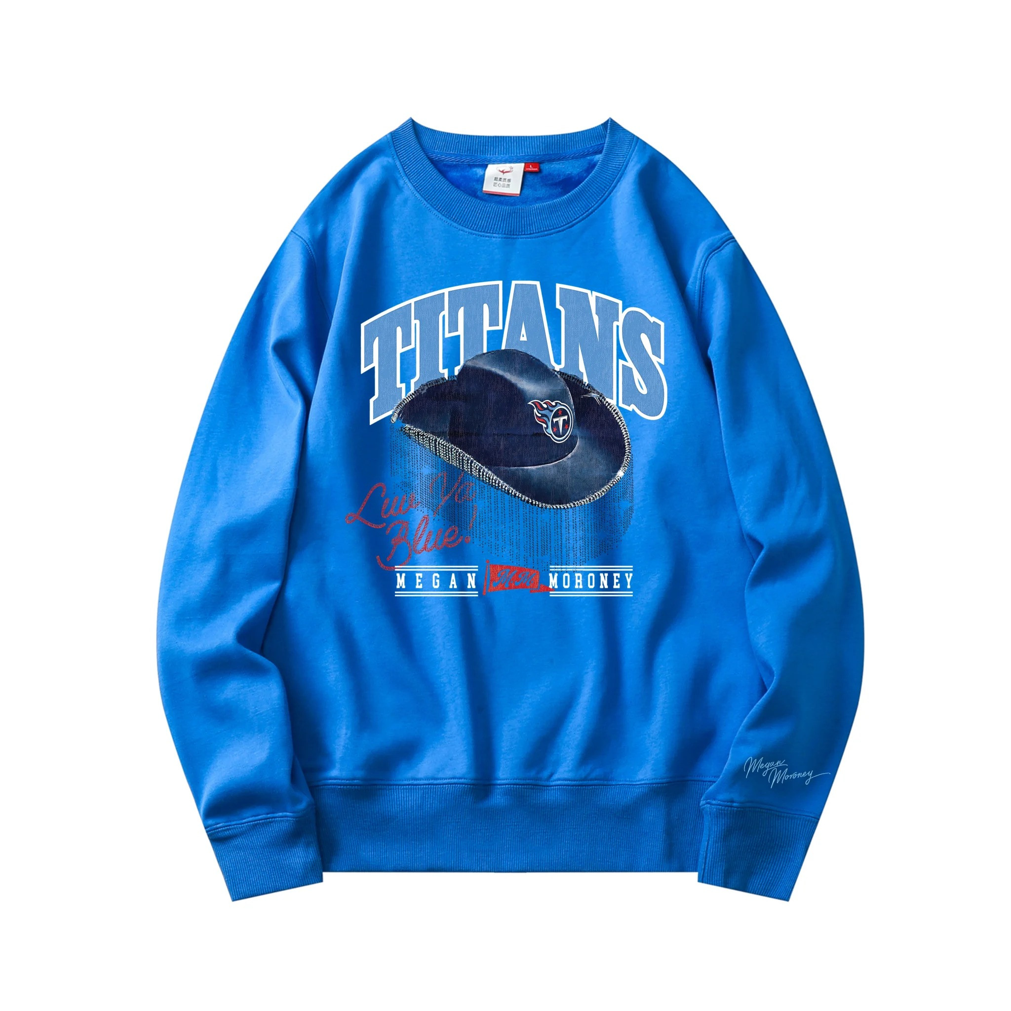 Megan Moroney Merch Sweatshirt Exclusive Megan Moroney Tennessee Titans Cowgirl Hat Crewneck-1