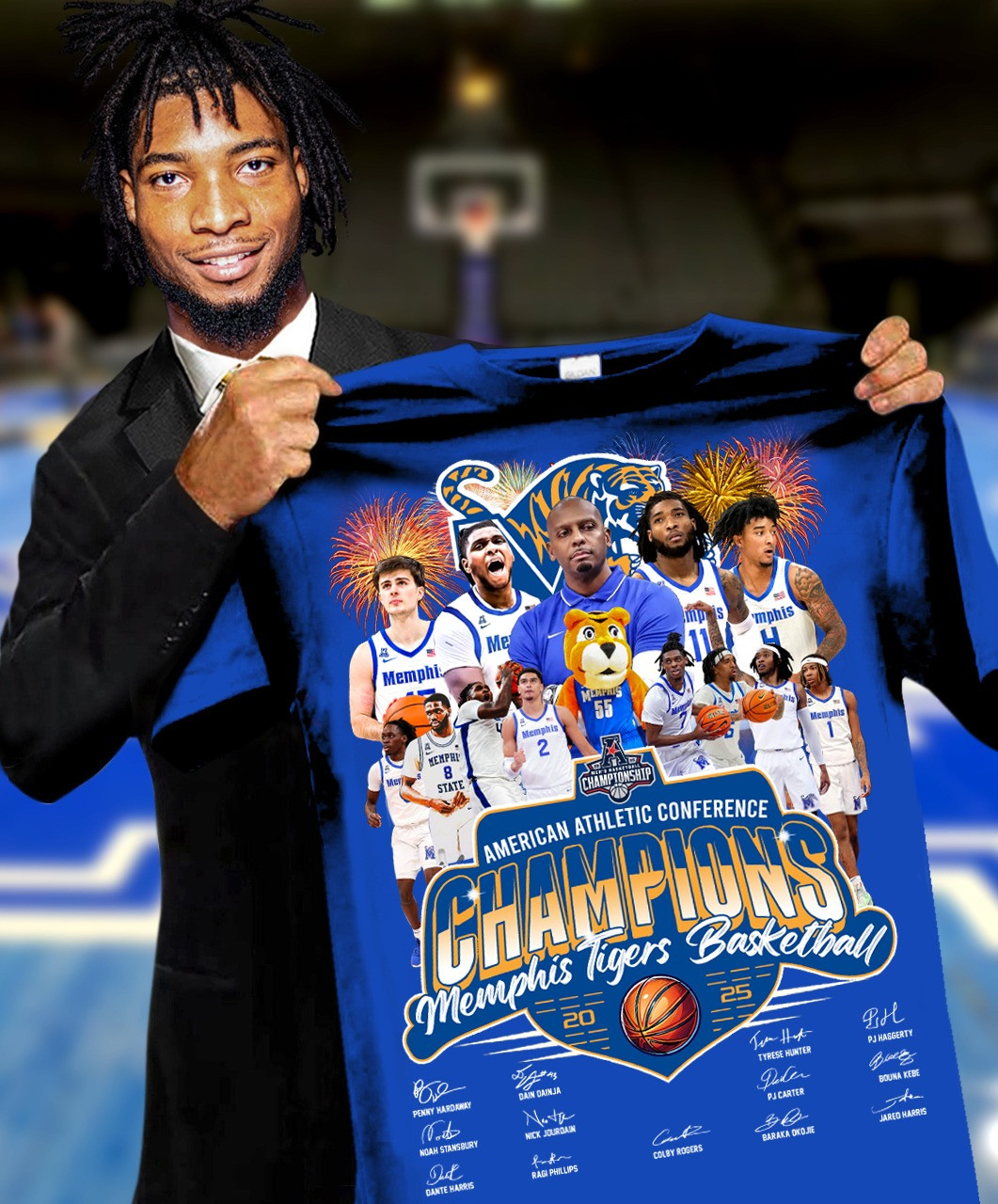 Memphis Tigers Basketball Champions Shirt 2025 American Athletic Conference Championship-1