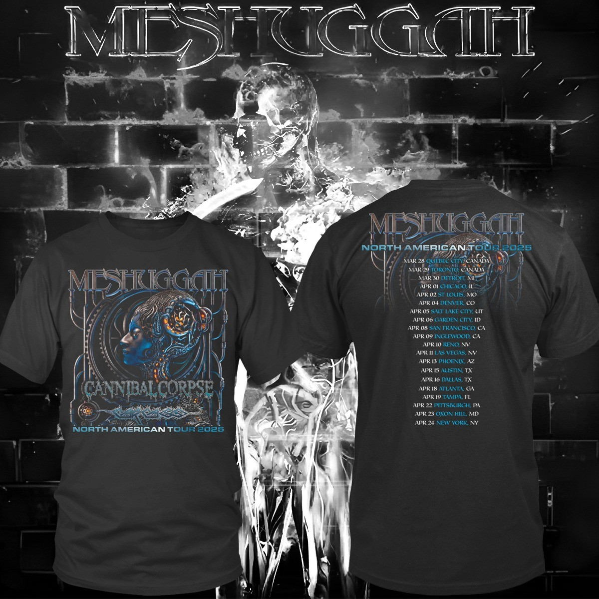 Meshuggah North American Tour 2025 Merch T-Shirt Meshuggah Band Merch Gifts For Fans-1